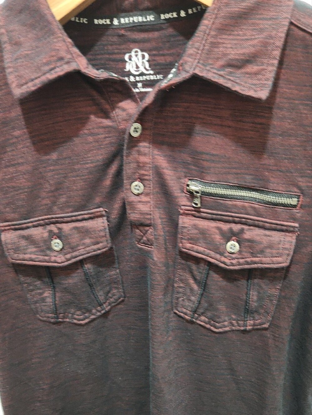 Rock & Republic Men's Maroon Polo with Chest Pockets - Picture 6 of 6